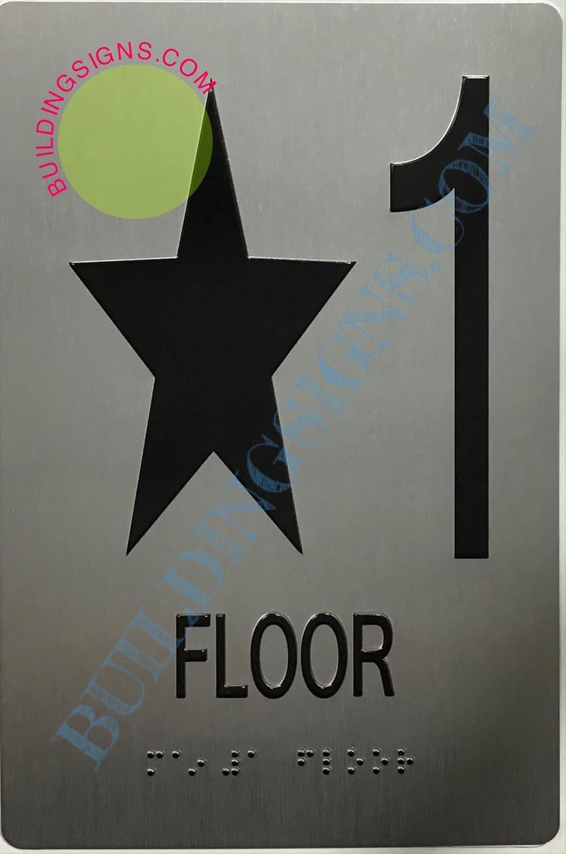 BUILDINGSIGNS.COM Floor Number Sign Tactile Graphics Grade 2 Braille Text With Raised Letters Aluminum, Safety Sign For Office, School Hospital,Brush Silver (Star 1 - Exit Floor 1 6X9) (Sensation Line) - Image 5